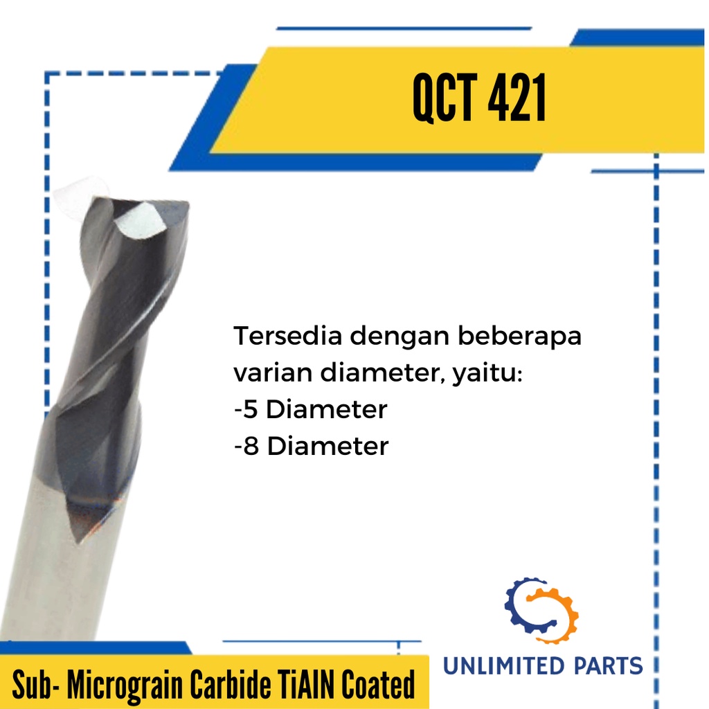 QCT End Mills 421 - Sub-Micrograin TiAIN Coated Carbide 2 Flute Square EndMills