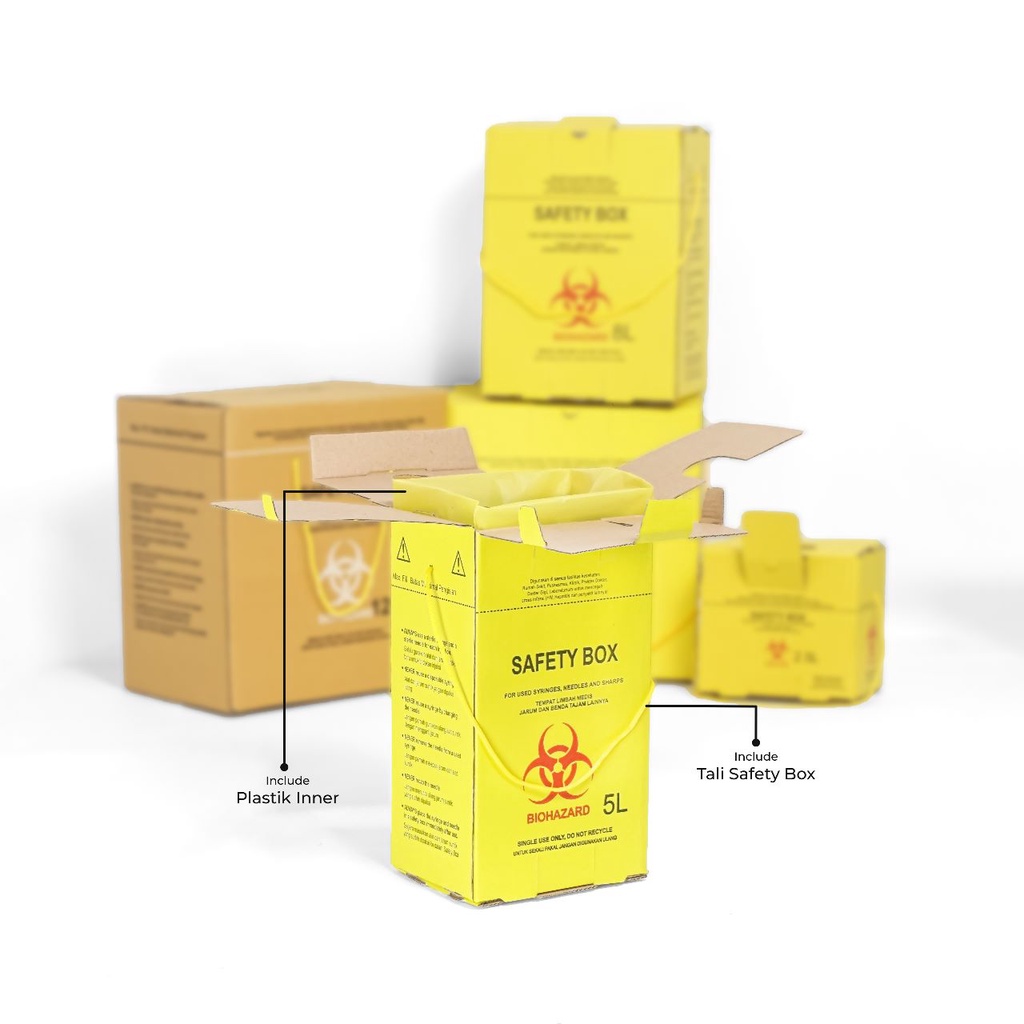 SAFETY BOX 5 Liter Lengkap  (ada Tali + Inner plastik) Sampah Medis/Safetybox/Alkes/BioHazard/Kardus