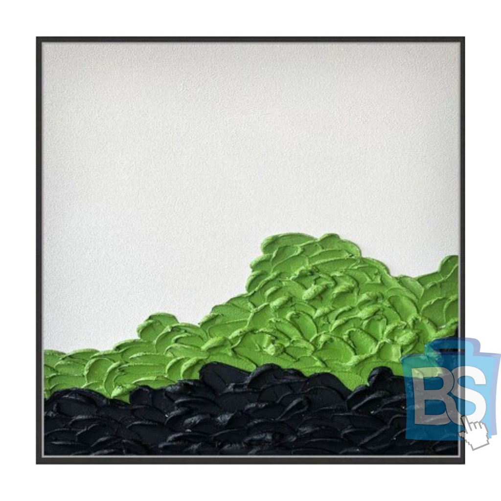 LUKISAN     HIJAU HITAM PUTIH TEXTURE TEBAL CAT TIMBUL   LUKISAN     DI CANVAS BUKAN PRINTING ATAU C