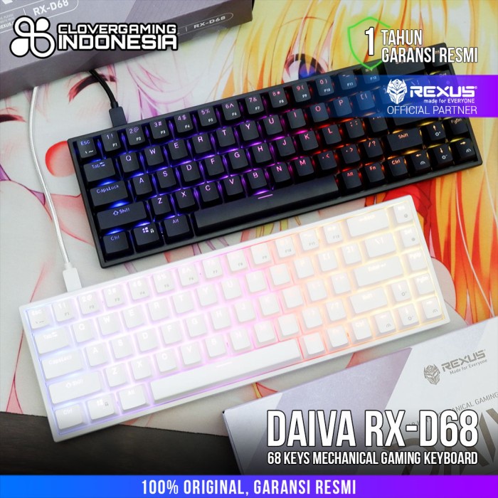 Rexus DAIVA RX-D68 RGB - Mechanical Gaming Keyboard - Putih, Blue