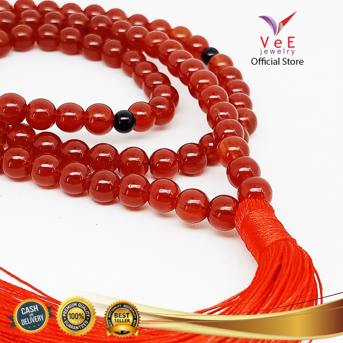 Promo Murah COD Tasbih 99 Butir Batu Giok Cina Asli 8mm - VeE Kalung Tasbih Muslim - Coklat Tua