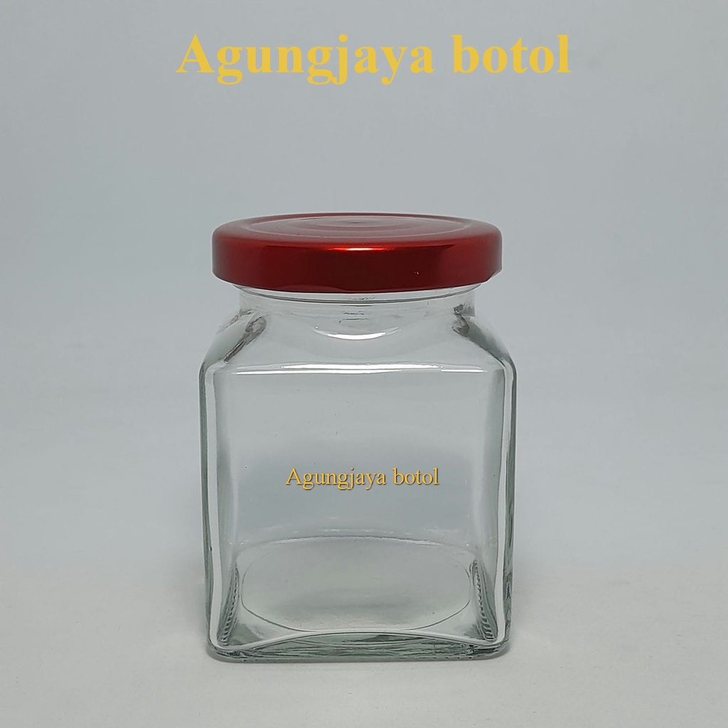 Jar Kaca 200 Ml Square Pendek Clear / Jar Kotak / Toples Kaca / Jar Madu / Jar Selai / Jar Coklat / 