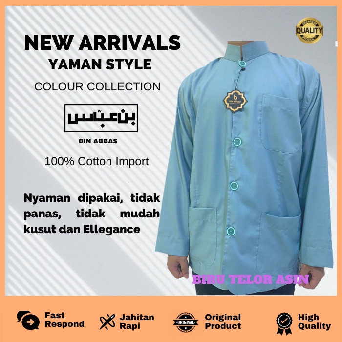 New Trend Baju Koko Yamani Habaib/hadramaut bin abbas jumbo Biru telor asin - XL