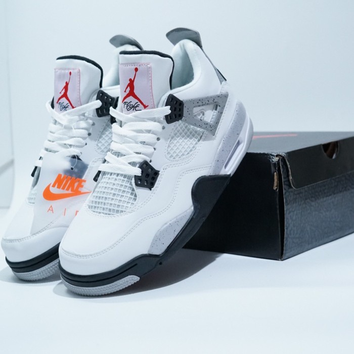 sepatu nike air jordan 4 white cement - Putih, 39