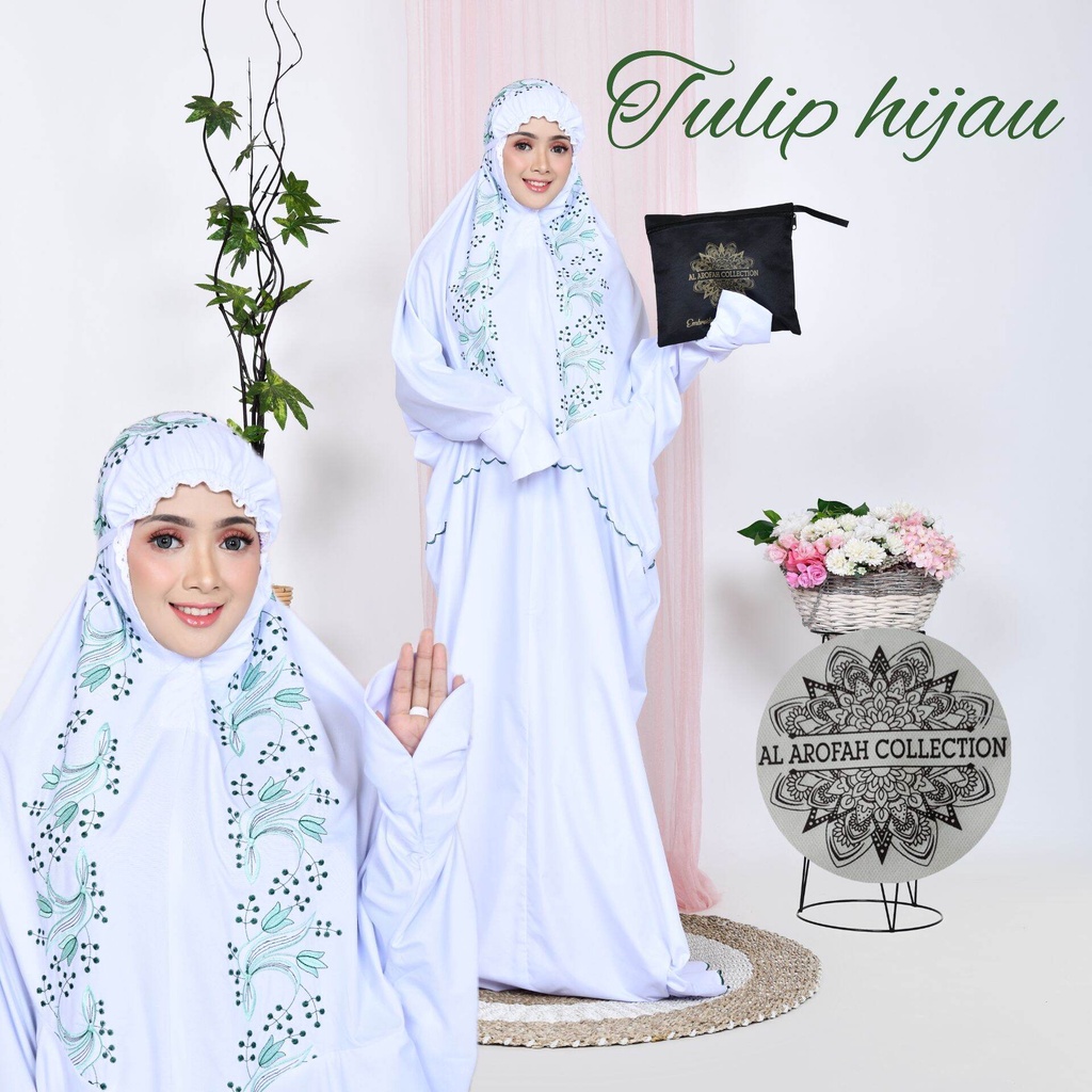 Al Arofah Mukena Terusan Dewasa tulip jumbo MukenaLajuran Langsungan Santri Rukuh Bordir Dewasa Katu