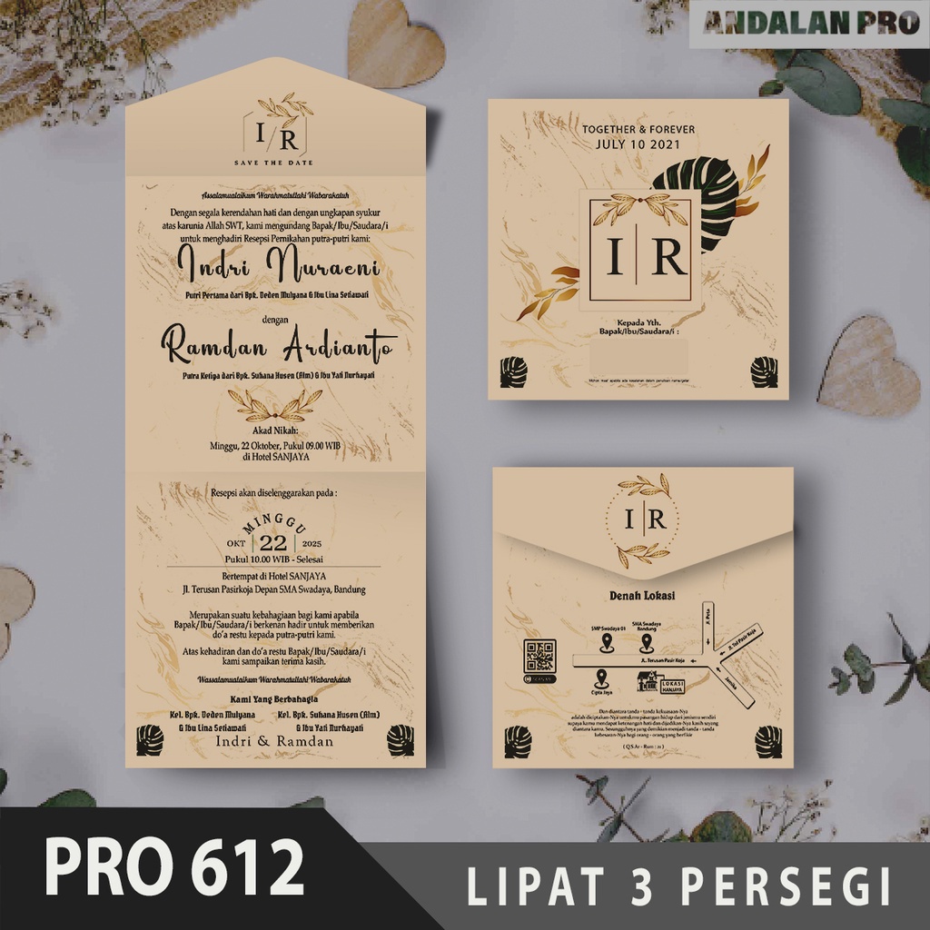 Kode Toko: S3 - 50 Desain Undangan Lipat 3 Persegi Bahan Jasmine Pastel Pink - Cetak Undangan  Termu