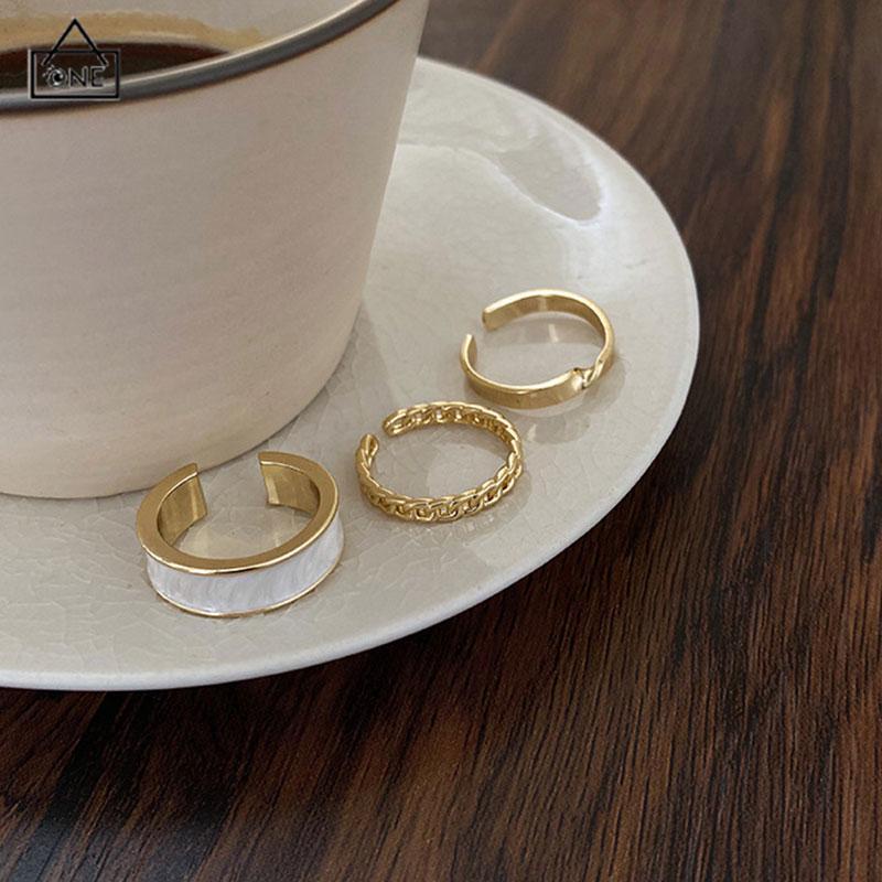 COD❤️Cincin jari telunjuk perhiasan sederhana set tiga potong yang dapat disesuaikan-A.one