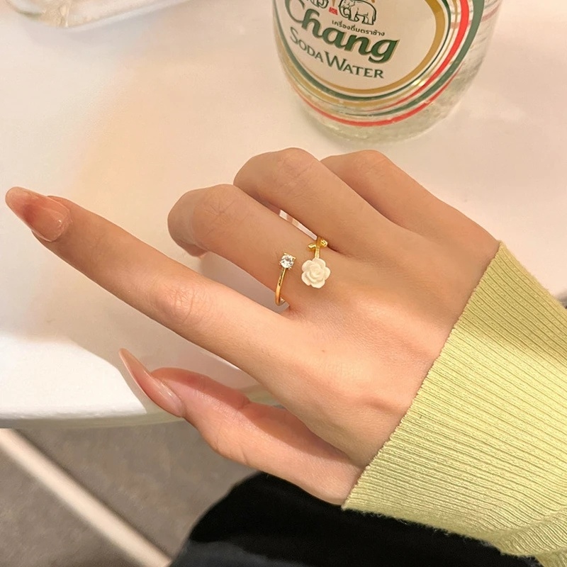 French Camellia Open Ring/Cincin Bunga Mawar Telunjuk Antik Wanita/Cincin Bersama Temperamen Yang Dapat Disesuaikan Gothic Jewelry