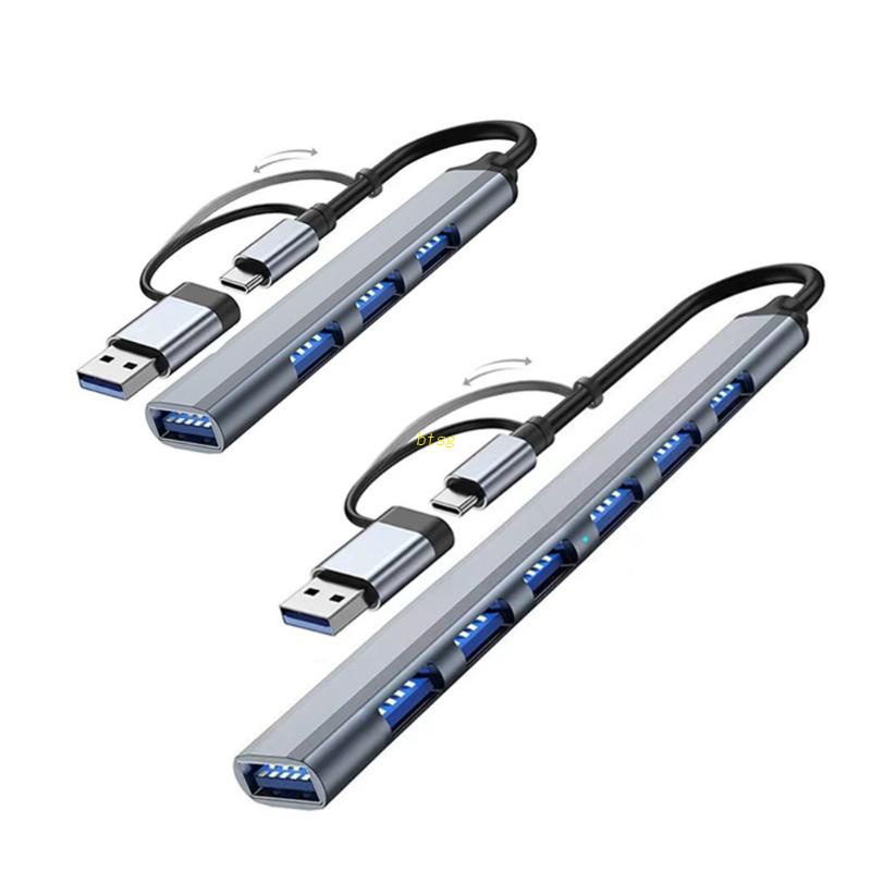 Btsg Type-C Docking Station 4per7in1 USB 3.0 Hub Adapter Portable 4per7port USB Splitter 5Gbps Paduan Aluminium Kecepatan Tinggi