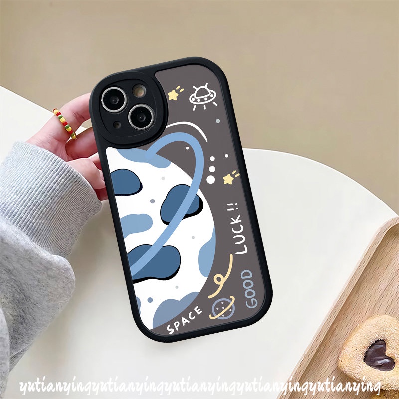 IPHONE Casing Pasangan Kompatibel Untuk Iphone13 12 11 14 Pro Max 7plus 7 6 8 XR 6s Plus X XS Max SE 2020 Happy Planet Space Luck Star Soft Tup Case