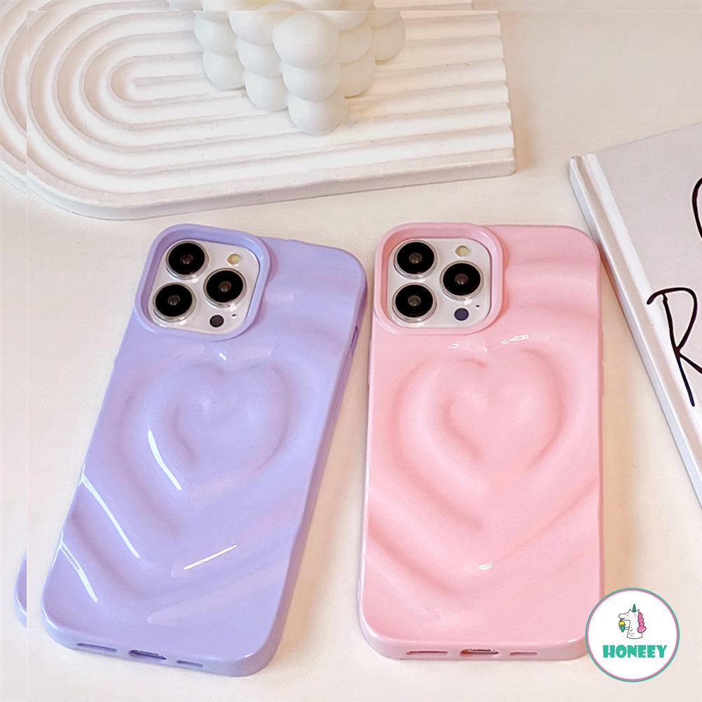 IPHONE Casing Ponsel Motif Love Hati 3D Untuk Iphone14 13 12 Pro Max11Warna Permen Lucu Lembut Shockproof Penutup Belakang