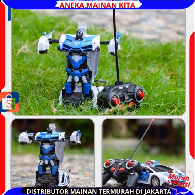 RC mobil polisi jadi robot remote control 2 IN 1 Baterai Cas mainan Mobil Remot kontrol Robot Autobot Transfrm Police Remote Control