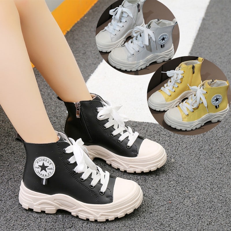 SEPATU ANAK IMPORT BOOTS BERTALI COWOK CEWEK HITAM PUTIH KUNING 27-31