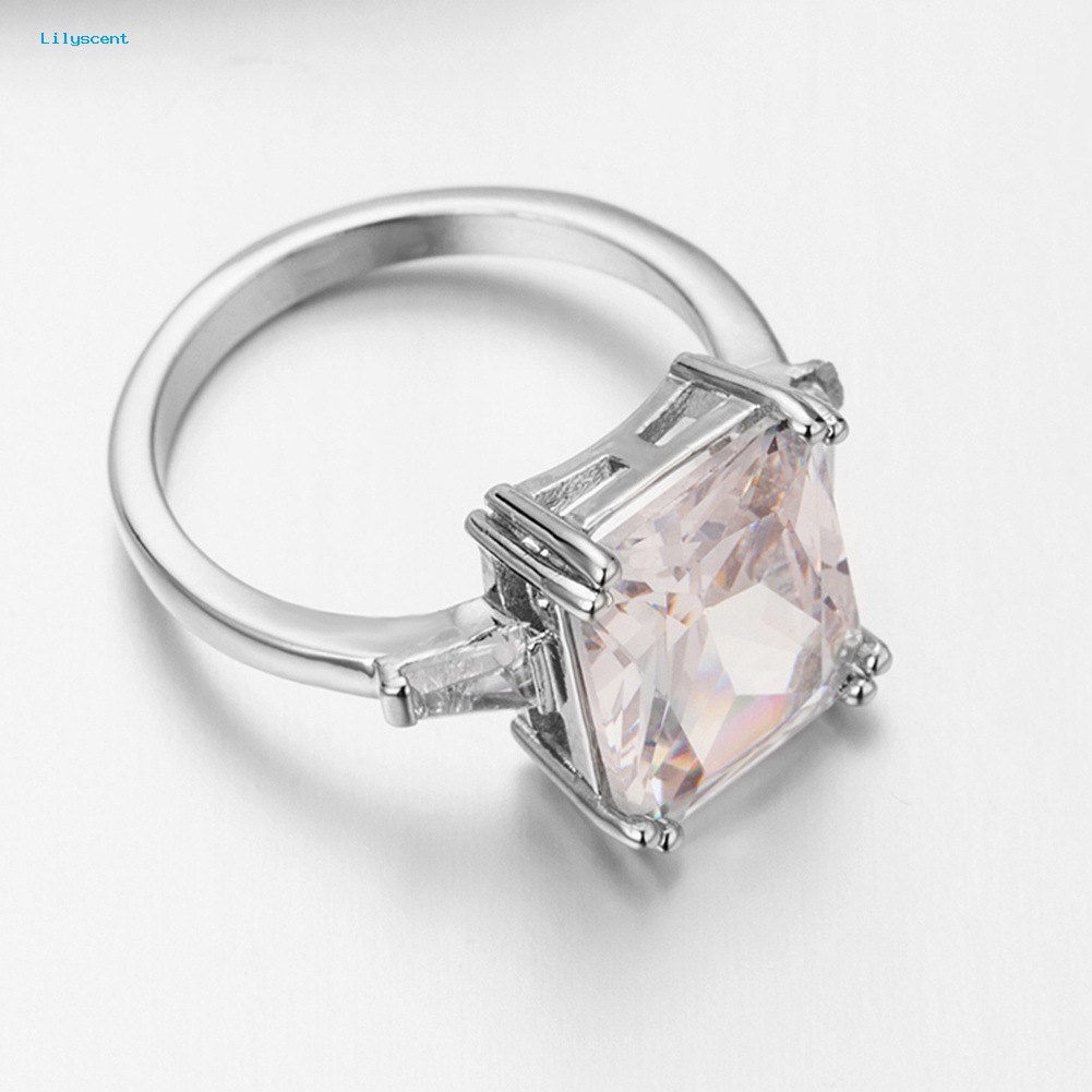 Lilyscent Wanita Indah Persegi Zirkon Band Pesta Perhiasan Janji Pertunangan Cincin Hadiah