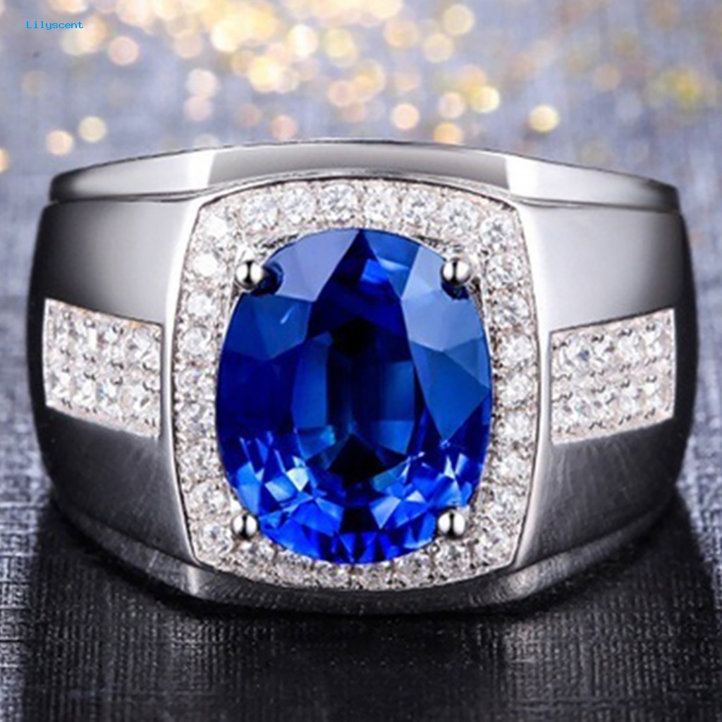 Lilyscent Cubic Zirconia Engagement Wedding Band Ring Untuk Pacaran Cincin Batu Biru Besar Indah