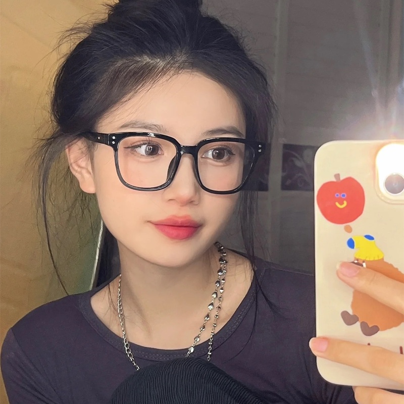 Papaozhu Trendi Lensa Bening Hitam Persegi Bingkai Kacamata Untuk Wanita Pria Temperamen Kacamata Kecantikan Kepribadian Eyewear Daily