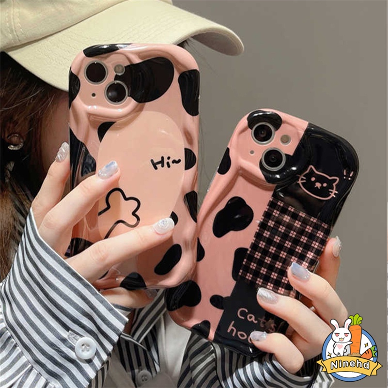 IPHONE Casing Kompatibel Untuk Iphone14 13 12 11 Pro Max X Xr Xs Max8 7 6 6s Plus SE Baru Ins Lucu Cakar Kucing Splicing Motif Leopard Kartun Ponsel Case Silikon Shockproof Cover Pelindung