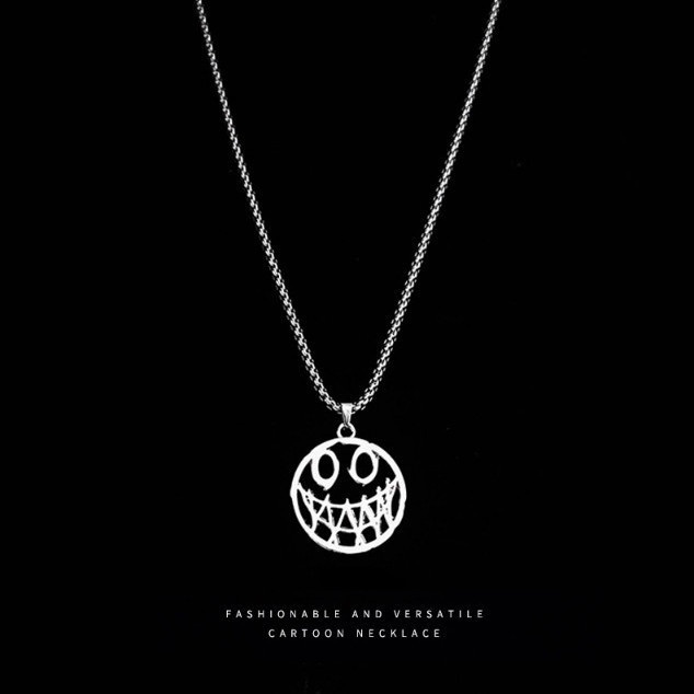 Gaya Korea Devil Smiley Face Liontin Kalung Untuk Wanita Pria Hip-hop Jahat Tersenyum Kalung Perhiasan Sweater Memakai