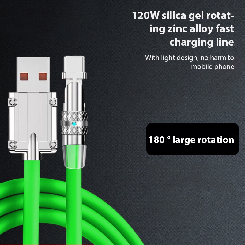 120w 6A Kabel Pengisian Cepat Liquid Silicone Gaming 180derajat Siku Berputar Game Handphone Bold Type-C Cable USB Charger Untuk iPhone Untuk Memanjang Dan Menebal