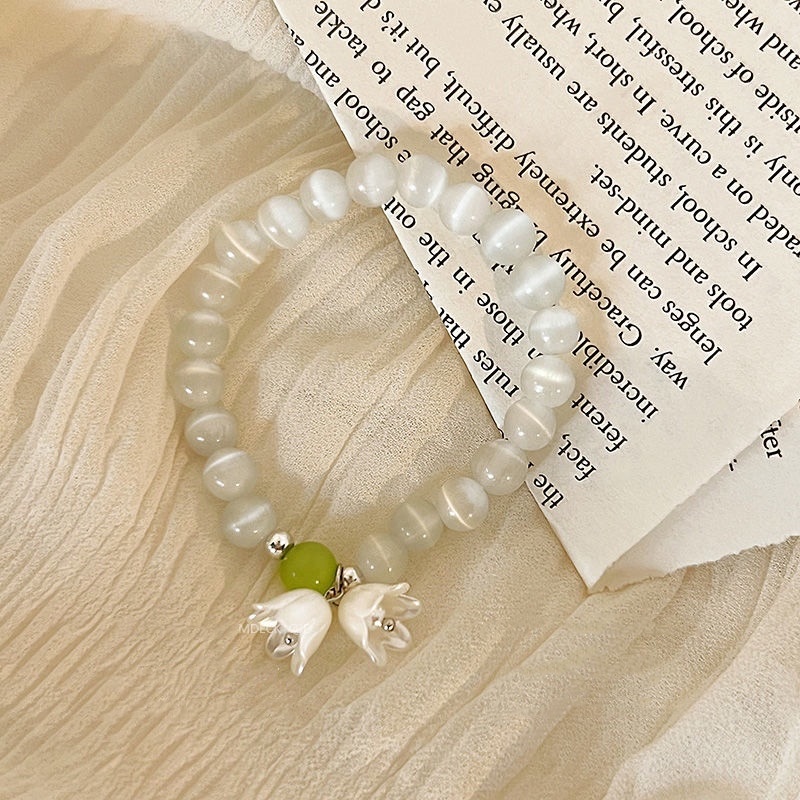 Ins Korea Wanita Sederhana Peach Bunga Manik-Manik Gelang Tanaman Bunga Bangle