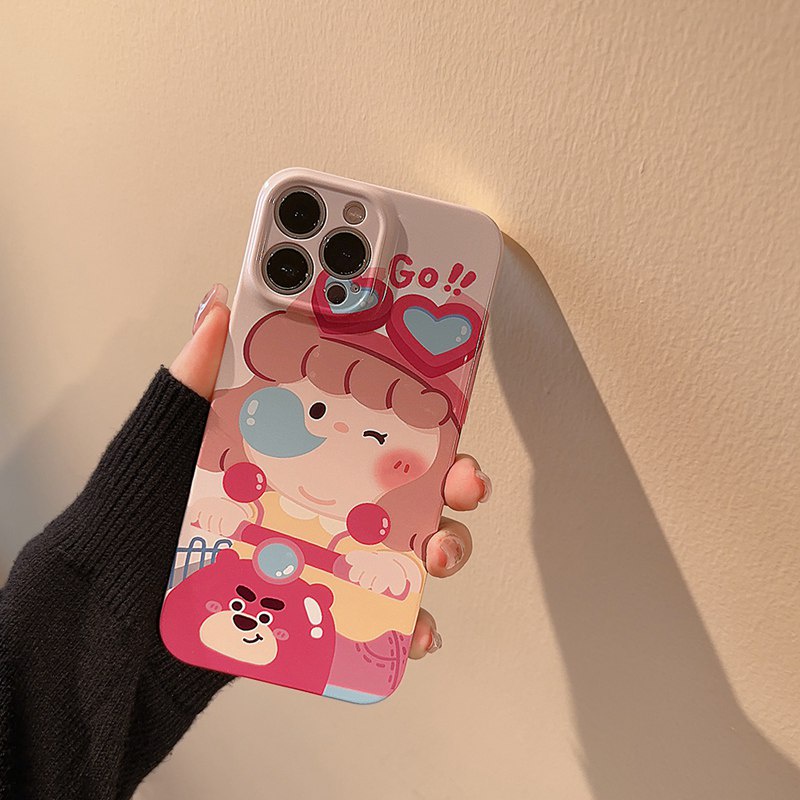 Hot Fshion LOTSO Girl Ultrathin Hard Full Protective Case IPhone 7 8 Plus 7+ 8+ XR XS Max 11 12 13 14 Pro Max 14Plus SE 2020 Women's Gift Pink Cute Cartoon bubble Gril Nonskid