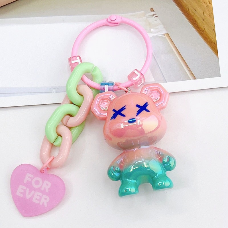 Gantungan Kunci Liontin Beruang Pearlescent 3D Dengan Label Hati Untuk Airpods1 2 3 PRO2 4 6 PRO2 PRO4 PRO6 i12 i13 PRO Inpods 12 13 Bluetooth Earphone Case TWS Cover Bags DIY