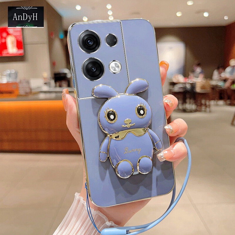 Andyh Case Handphone Untuk OPPO Reno8 Pro+5G Kartun Lucu Kelinci Kecil Tepi Lurus Shell Lembut Mengirim lanyard Silikon