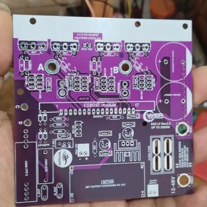 PCB Mini Inverter EGS002 PSW 4 Mosfet Besar Totem 1000W upto 1500W