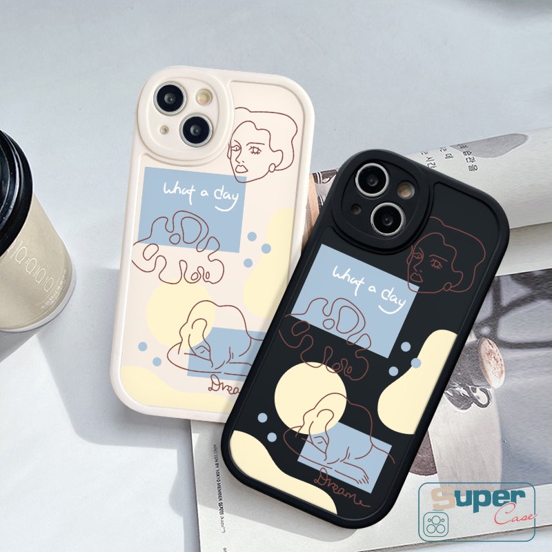 REDMI Case Fashion Untuk Redmi9 10A A1 12C 9C 10C 10 9A 9T Note 10s 11s 10 9 Pro 8 9s 11 Pro+POCO X3 NFC Pro M3 F4 Mi 12 11 Lite 11T Shockproof Soft Tpu INS Art Penutup Daun Garis Wajah