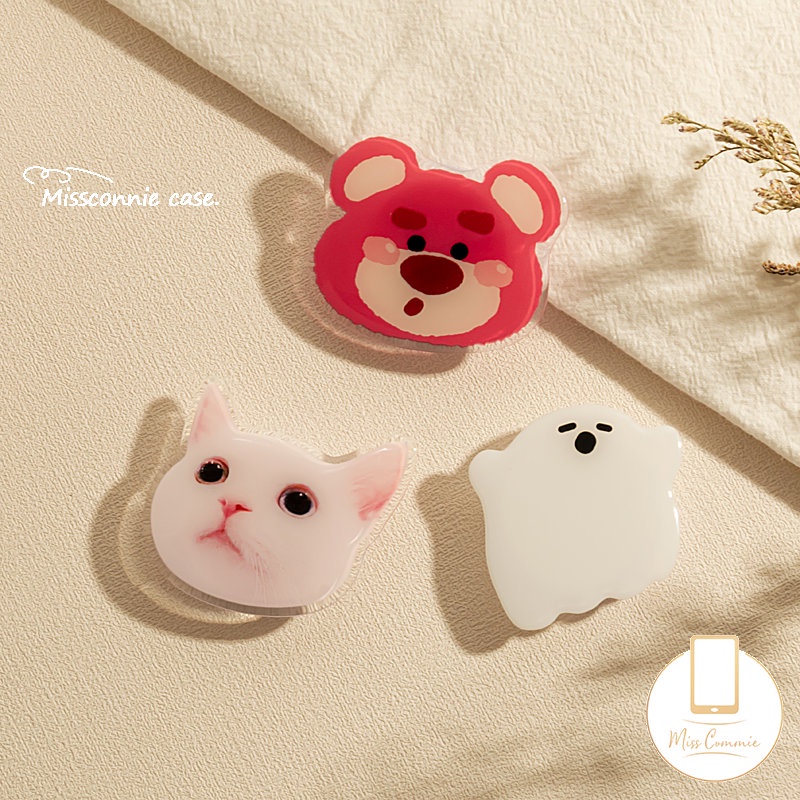 Cute Strawberry Bear Manyo Phone Grip Kartun The Power.puff Girls Glossy Airbag Braket Lipat Lovely Cat Dog Funny Ghost Universal Scalable Phone Stand Holder