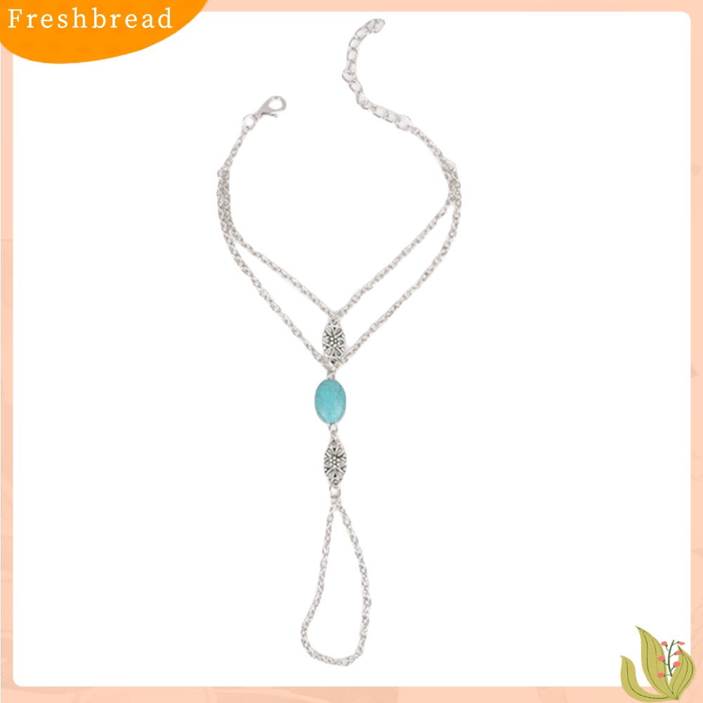 &lt; Freshbread &gt; Wanita Berongga Ukir Bunga Faux Turquoise Harness Tangan Rantai Cincin Link Gelang