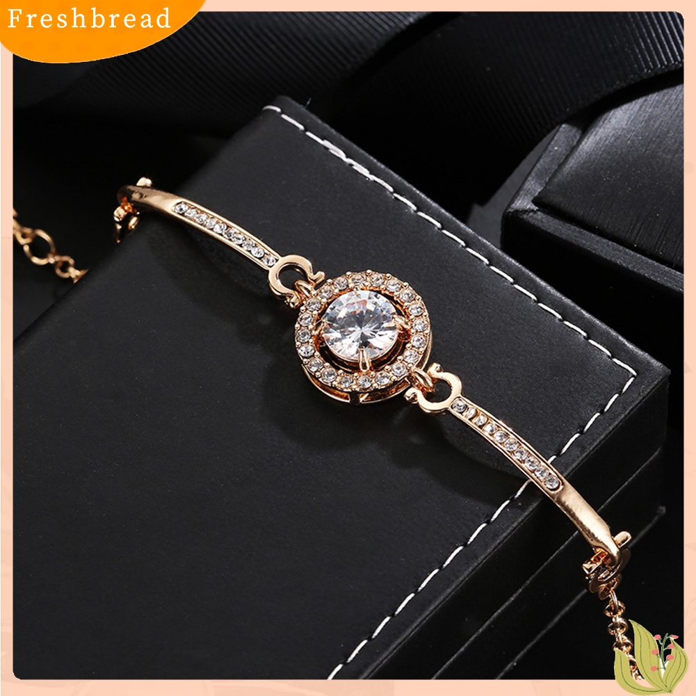 &lt; Freshbread &gt; Wanita Bulat Cubic Zirconia Hias Adjustable Gelang Bangle Pesta Perhiasan Hadiah