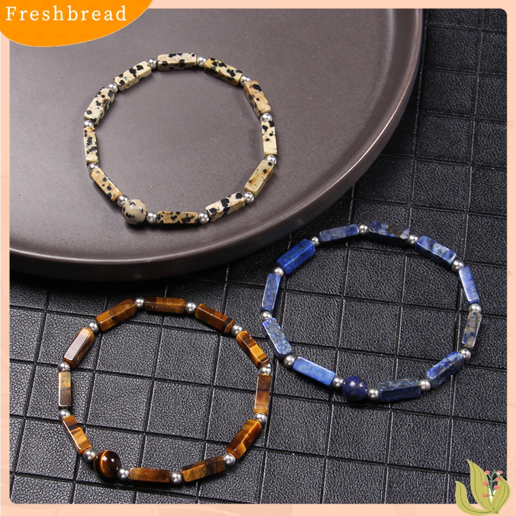 &lt; Freshbread &gt; Wanita Gelang Manik-Manik Bulat Batu Alam Pelangsing Menghilangkan Kelelahan Faux Amethyst Persegi Panjang Bar Energi Gelang Fashion Perhiasan