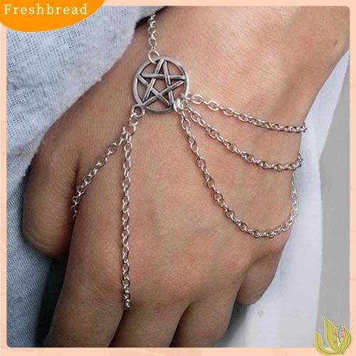 < Freshbread > Wanita Fahsion Wiccan Budak Pentagram Pentacle Dihiasi Rantai Gelang Perhiasan