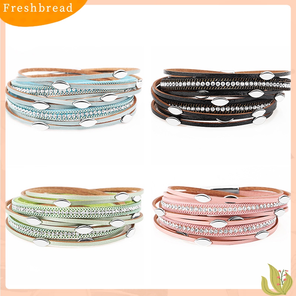 &lt; Freshbread &gt; Fashion Wanita Daun Pesona Berlian Imitasi Multi Layer Gelang Bangle Perhiasan Hadiah