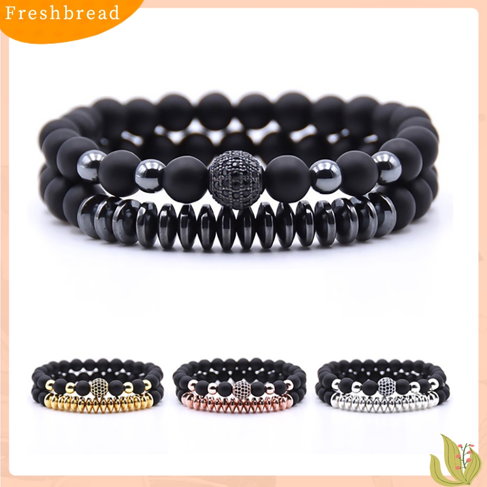 &lt; Freshbread &gt; 2Pcs Unisex Batu Alam Lava Rock Manik-Manik Gelang Handmade Perhiasan Pasangan