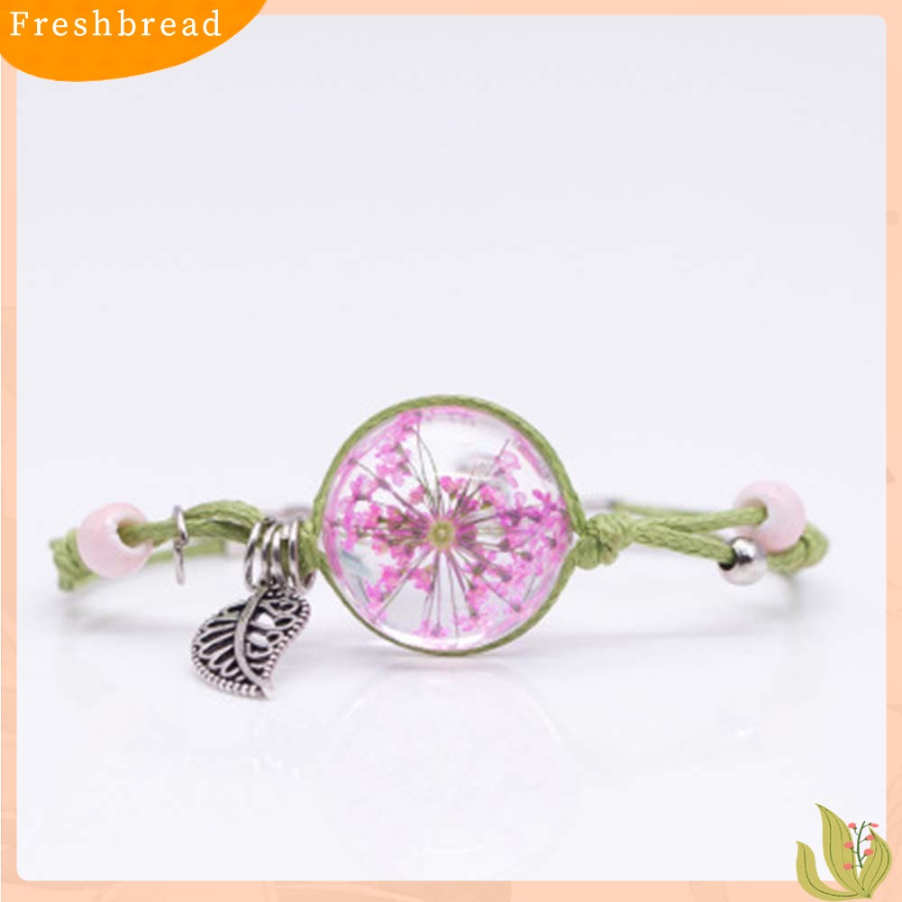 &lt; Freshbread &gt; Fashion Wanita Bunga Kering Kaca Cabochon Pesona Handmade Anyaman Gelang Hadiah