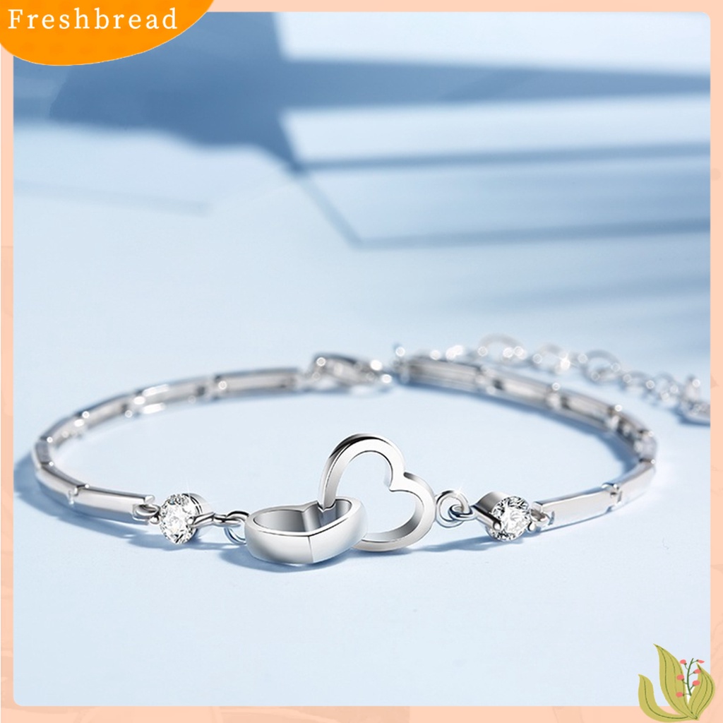 &lt; Freshbread &gt; Gelang Eye-catching Pengerjaan Halus Tembaga Menawan Wanita Rantai Tangan Hati Ganda Untuk Kekasih