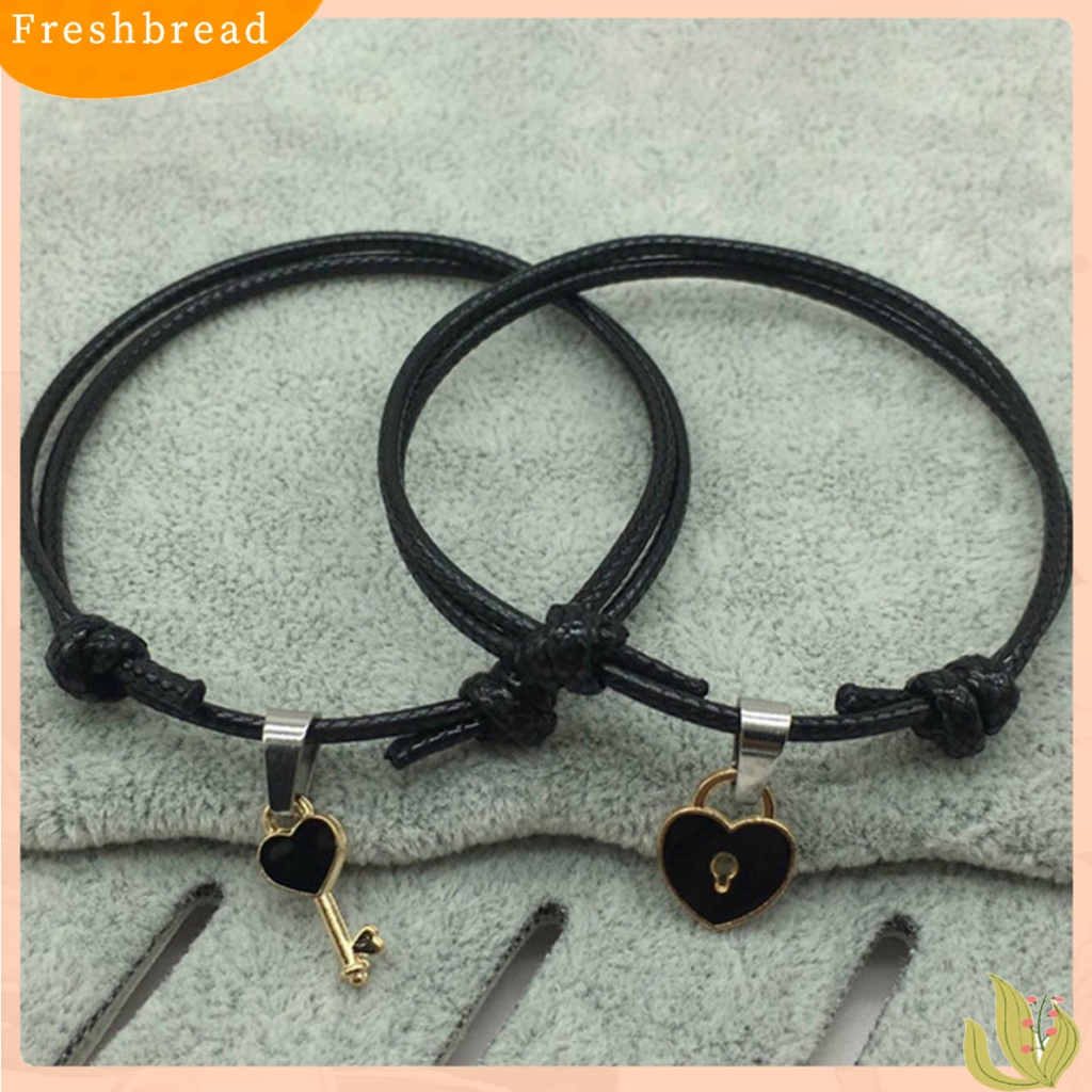 &lt; Freshbread &gt; 1pasang Gelang Couple Chic Adjustable Resin Key Heart Lock Chain Bangle Untuk Pacaran