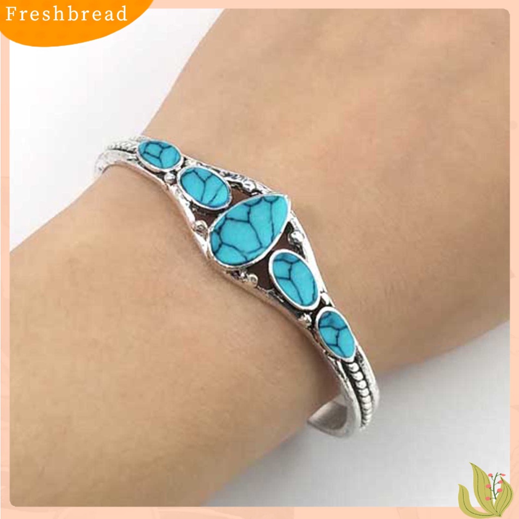 &lt; Freshbread &gt; Pembukaan Ukir Berongga Keluar Manset Gelang Vintage Turquoises Wanita Bangle Aksesoris Fashion