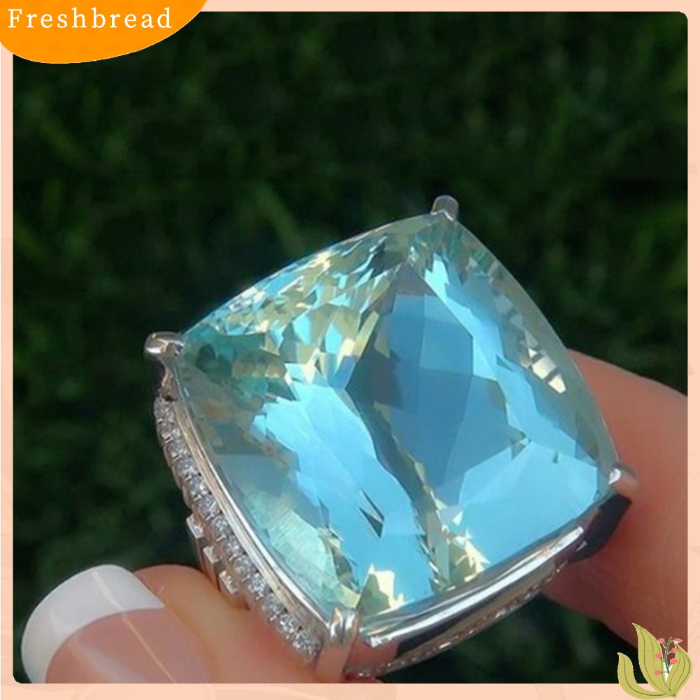 &lt; Freshbread &gt; Kreatif Wanita Persegi Faux Topaz Bertatahkan Pernikahan Pertunangan Jari Cincin Perhiasan