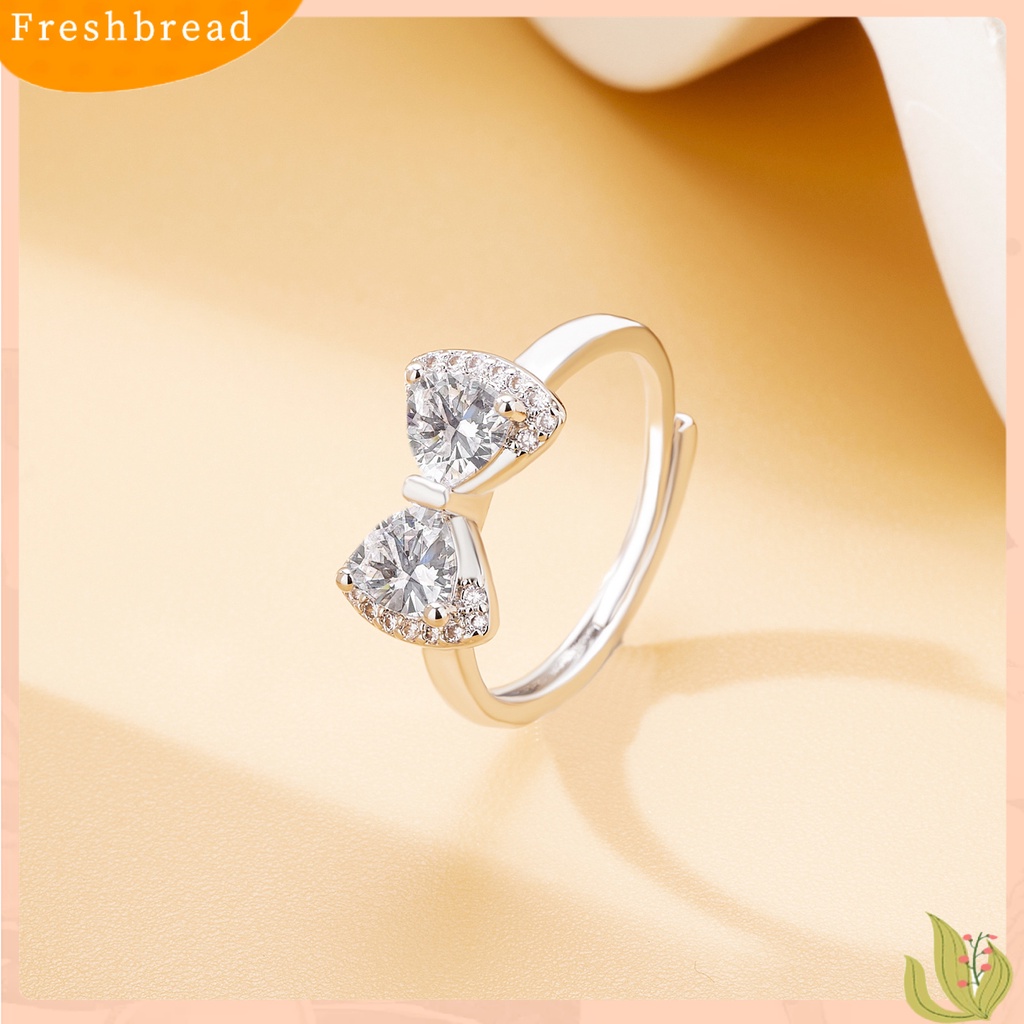 &lt; Freshbread &gt; Wanita Cincin Pembukaan Manis Elegan Adjustable Berlian Imitasi Tertanam Ikatan Simpul Wanita Pertunangan Cincin Fashion Perhiasan