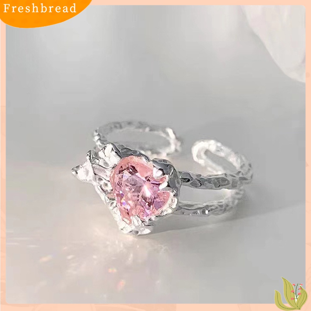 &lt; Freshbread &gt; Fashion Cincin Adjustable Indah Cahaya Mewah Desain Pembukaan Bersinar Pakaian Sehari-Hari Tembaga Pink Cinta Zirkon Wanita Cincin Perhiasan Aksesori
