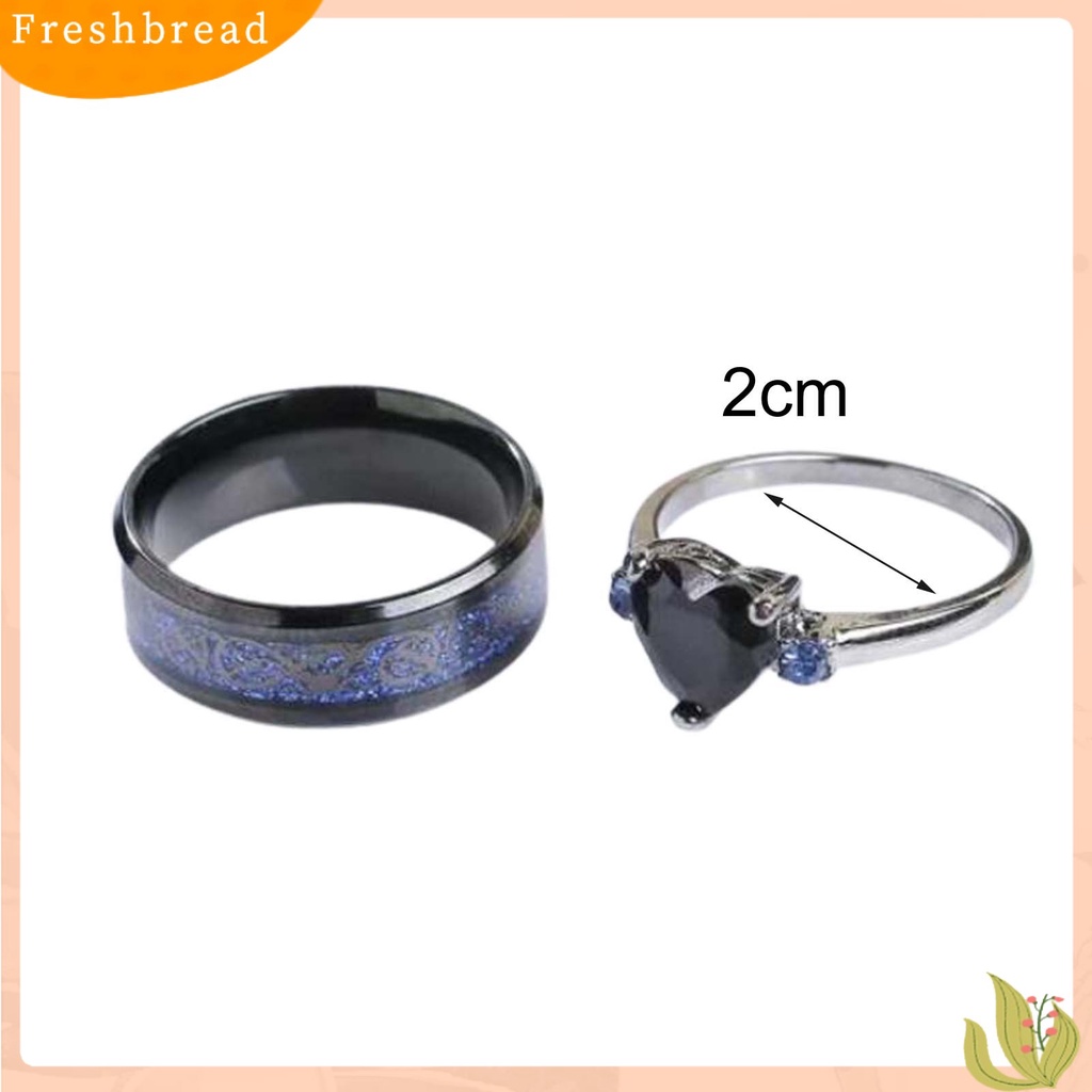 &lt; Freshbread &gt; 2Pcs/Set Cincin Pasangan Permukaan Halus Lebar Paduan Hati Permata Imitasi Garis Biru Jari Rings Pesona Perhiasan