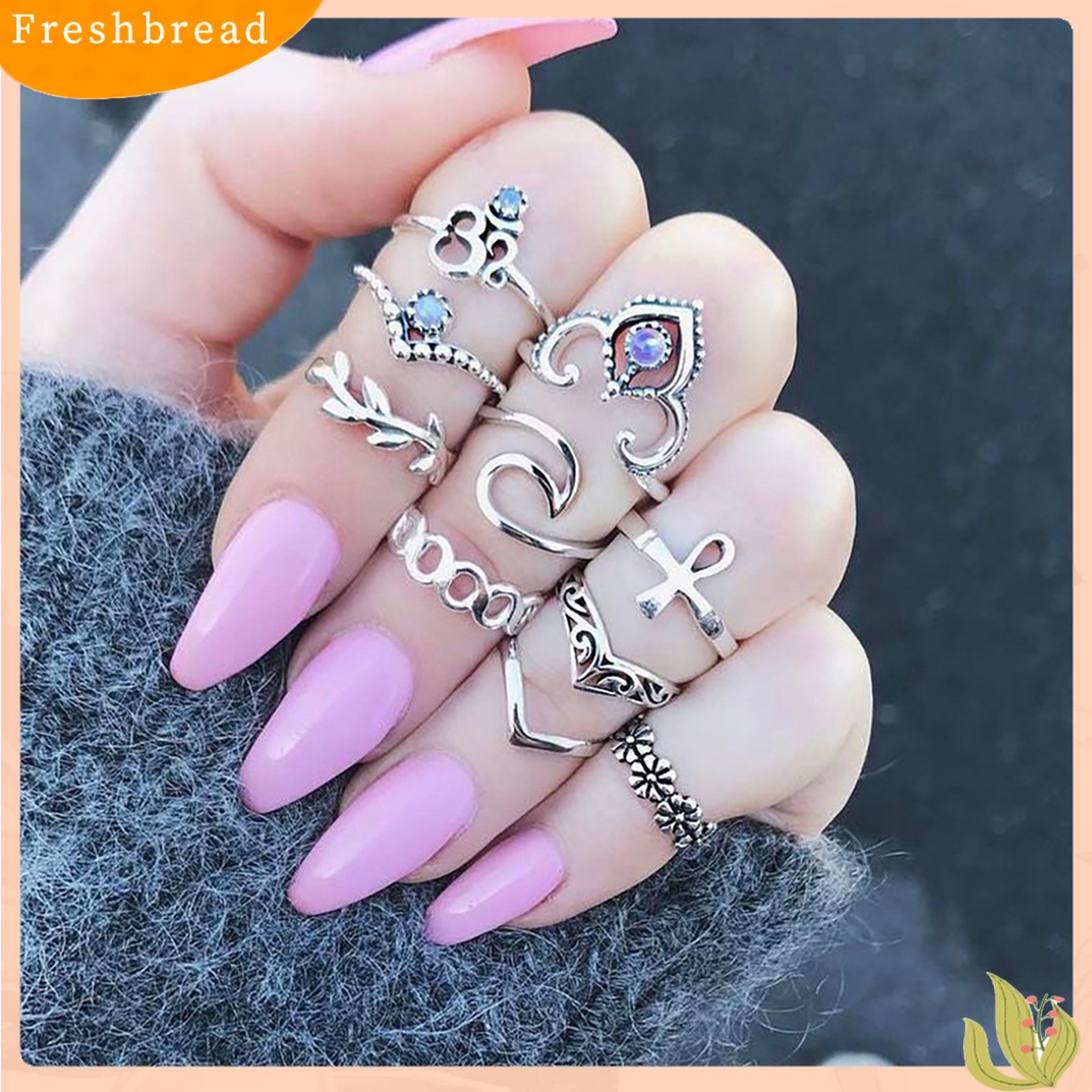 &lt; Freshbread &gt; 10pcs Cincin Buku Jari Vintage Bentuk Bunga Wanita V Shape Knuckle Band Untuk Club