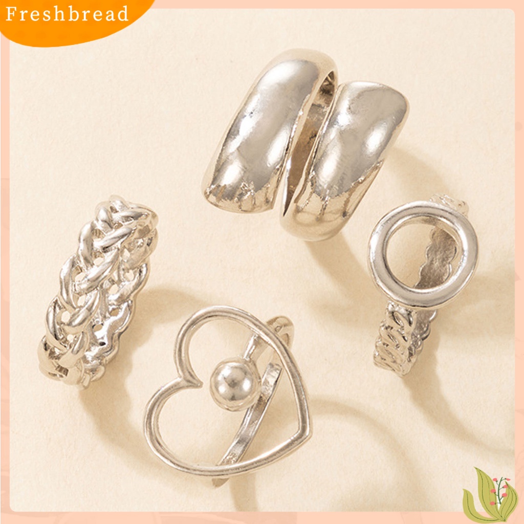 &lt; Freshbread &gt; 4Pcs/Set Hati Bentuk Geometris Bahan Alloy Rantai Hollow Bukaan Jari Cincin Cincin Sendi Untuk Pesta