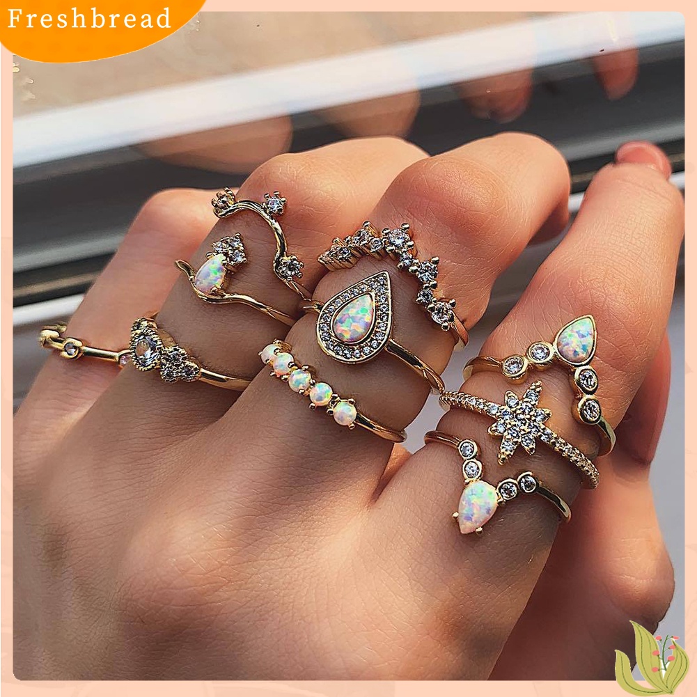 &lt; Freshbread &gt; 10Pcs/Set Lady Water Drop Bintang Mahkota Opal Imitasi Susun Buku Jari Cincin Midi