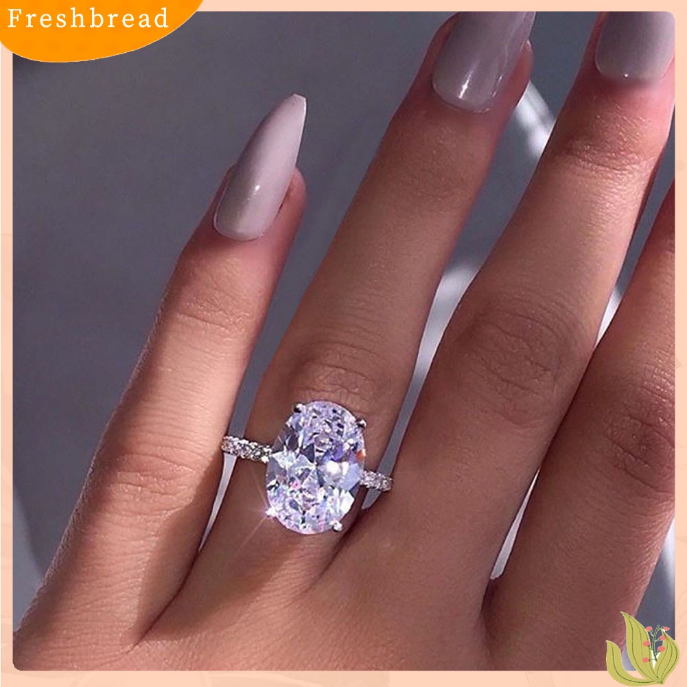 &lt; Freshbread &gt; Fashion Wanita Oval Besar Cubic Zirconia Disepuh Engagement Lamaran Jari Cincin