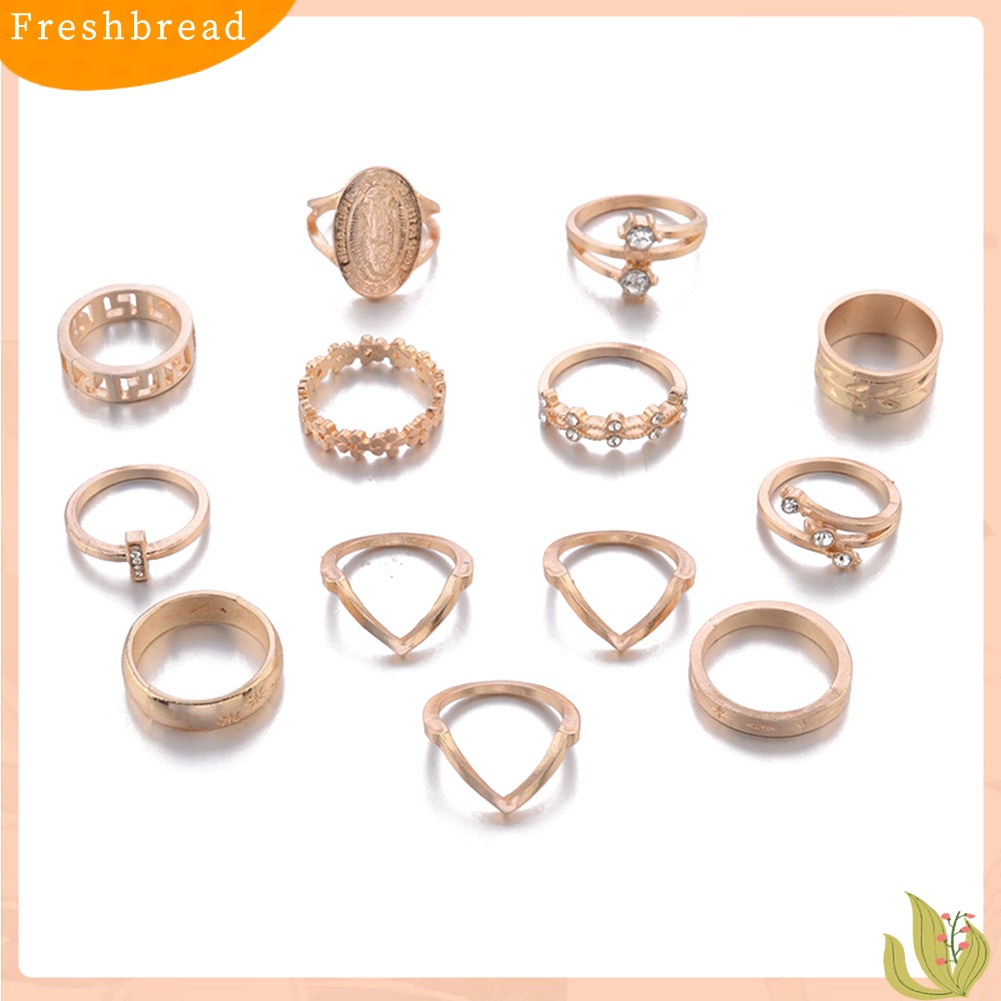 &lt; Freshbread &gt; 13Pcs/Set Wanita Virgin Mary Bunga Berlian Imitasi Susun Knuckle Midi Finger Ring