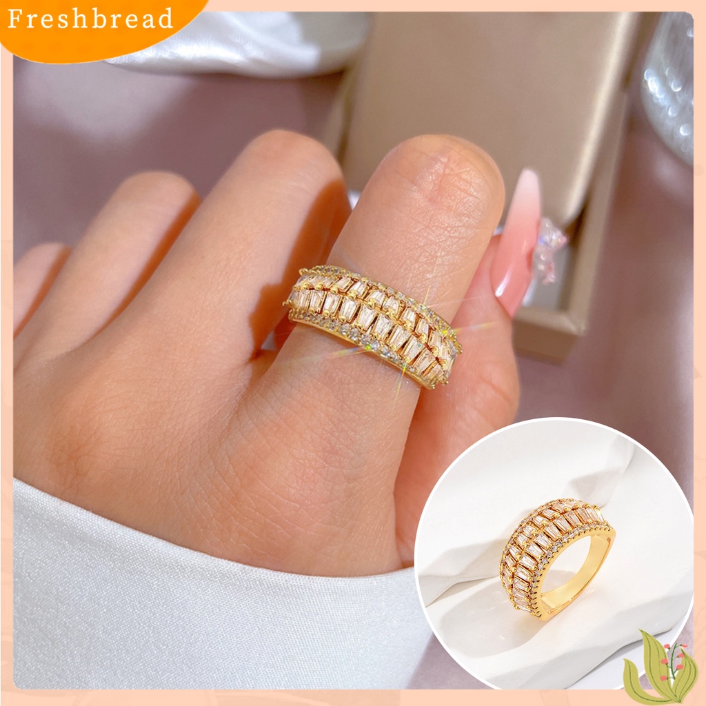 < Freshbread > Cincin Jari Cubic Zirconia Pembukaan Yang Dapat Disesuaikan Temperamen Hias Berdandan Geometris Mewah Baris Ganda Cincin Perhiasan Aksesori